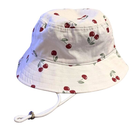 Cute Panama Jack Cherry Print Bucket Hat | White Cotton Coquette Beach Sun Hat - Picture 2 of 4
